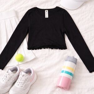 Yogalicious Girls Ribbed Long Sleeve Crop Top – Black (Size M 10)